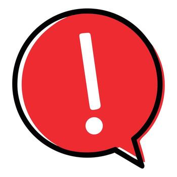 Red exclamation mark in a speech bubble, isolated on white background vector