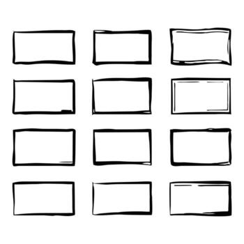 Collection of handdrawn rectangular frames, isolated on white background vector