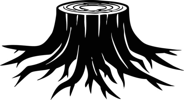 Tree stump with roots isolated on white background vector