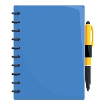 Blue notebook with pen for taking notes and writing vector