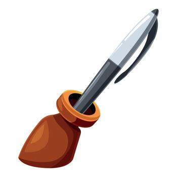 Ballpoint pen resting in a clay ink pot, writing tools for creative expression vector