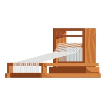 Wooden weaving loom creating fabric with white thread vector