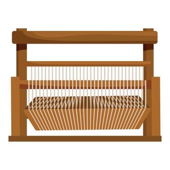 Wooden hand loom weaving machine creating fabric with threads vector