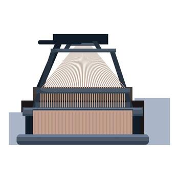 Weaving machine creating brown fabric with beige threads vector