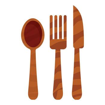 de madera cuchara, tenedor y cuchillo creando elegante mesa ajuste vector