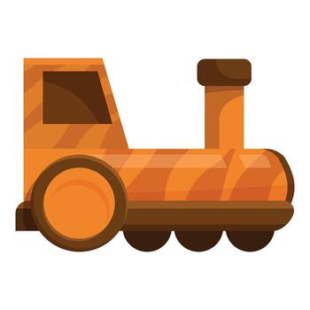 Orange toy train with striped pattern moving on rails vector