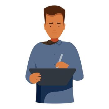 Graphic designer using drawing tablet and stylus pen, creating digital art vector