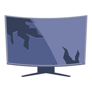 Broken curved monitor showing cracks on the screen vector