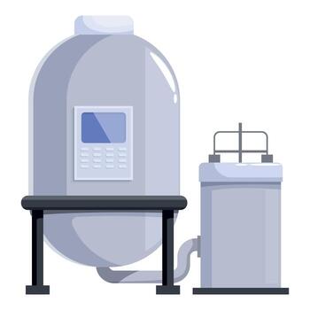 Industrial equipment processing resources with control panel and pipes displaying modern technology vector