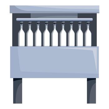 Bottling machine processing empty glass bottles in factory, filling line in operation vector