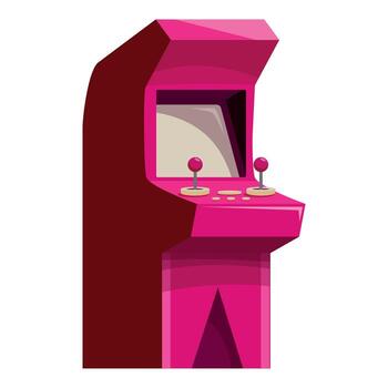 Pink retro arcade game machine standing on white background vector
