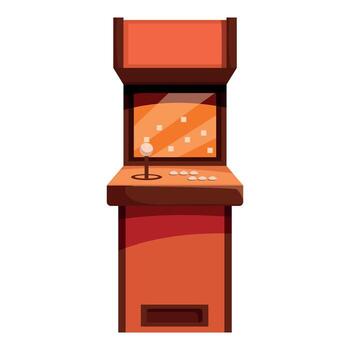 Orange retro arcade game machine standing on white background vector