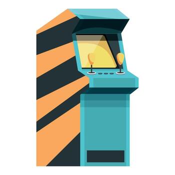 Colorful arcade machine standing with illuminated screen displaying playing area vector