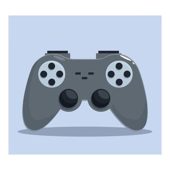 Gray gamepad controller resting on a light blue background vector