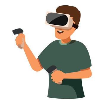 Gamer using virtual reality headset and controllers is enjoying gaming experience vector