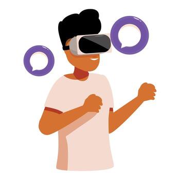 Man using virtual reality headset chatting in metaverse vector