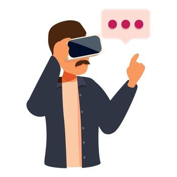 Man using virtual reality headset and exploring metaverse vector