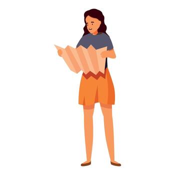 Tourist reading a folded paper map searching for destination vector