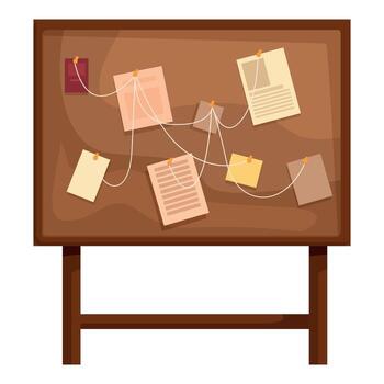 Detective board showing crime scene investigation with evidence connected by string vector