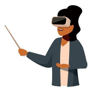 profesor utilizando vr auriculares y puntero es dando un lección vector