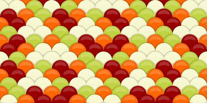 Vibrant abstract seamless pattern featuring overlapping, glossy circles in autumnal hues. Perfect for backgrounds, textures, and festive designs. vector