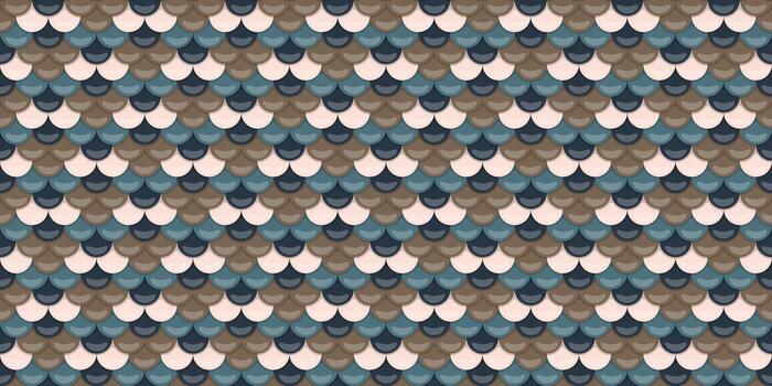 Elegant seamless pattern of overlapping scales in muted teal, brown, and beige. Perfect for textile design, website backgrounds, or any project needing a sophisticated, textured aesthetic. vector