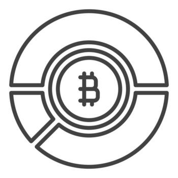 Pie Chart with Bitcoin BTC Investment icon or symbol in outline style vector