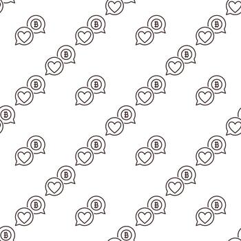 Bitcoin with Heart in Speech Bubbles BTC Investment outline seamless pattern vector