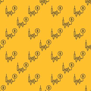 bitcoin con flecha y candelero gráfico btc inversión sin costura modelo en contorno estilo vector