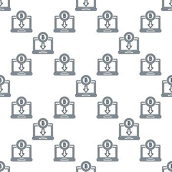 Bitcoin with Laptop Investing in BTC seamless pattern in thin line style vector