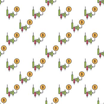 btc con flecha y candelero gráfico bitcoin inversión de colores sin costura modelo vector