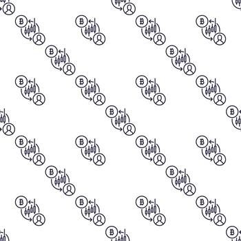 p2p hombre y btc firmar invertir en bitcoin sin costura modelo en Delgado línea estilo vector