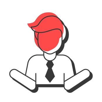 Shrugging businessman offset shadow line icon. Man office employee showing doubting. Incompetence at workplace. Bold outline symbol with solid red fill. Modern flat illustration. Editable stroke vector
