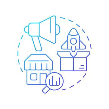 Commercialization blue gradient concept icon. Introducing product and service to market. Innovation funnel. Round shape line illustration. Abstract idea. Graphic design. Easy to use in brochure vector