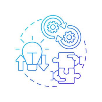 Coupled open innovation blue gradient concept icon. Combination of outside in and inside out strategies. Round shape line illustration. Abstract idea. Graphic design. Easy to use in brochure vector