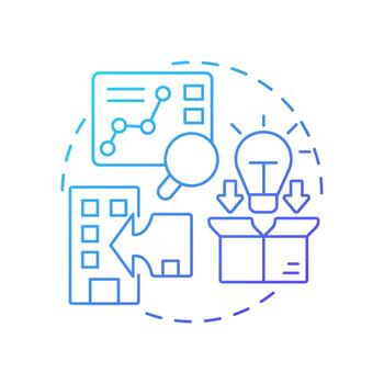 Outside in open innovation blue gradient concept icon. Absorbing development insights. Fresh thinking. Round shape line illustration. Abstract idea. Graphic design. Easy to use in brochure vector