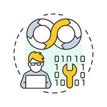 devops modelo multi color concepto icono. software desarrollador, codificación. eso operaciones. redondo forma línea ilustración. resumen idea. gráfico diseño. fácil a utilizar en infografía, presentación vector