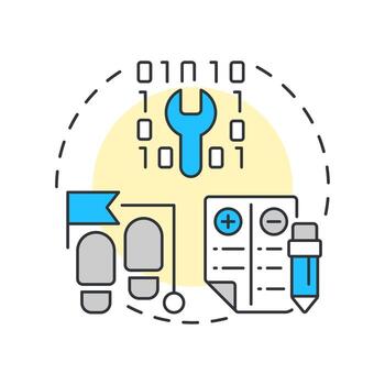 Test case development multi color concept icon. Balance sheet. Coding, programming. Round shape line illustration. Abstract idea. Graphic design. Easy to use in infographic, presentation vector