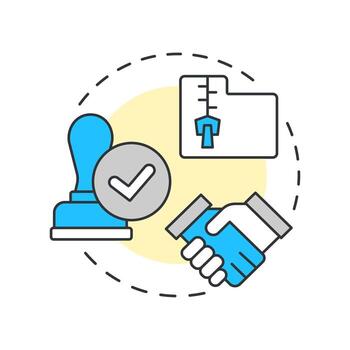 Test cycle closure multi color concept icon. Negotiation, agreement. Approving, assurance. Round shape line illustration. Abstract idea. Graphic design. Easy to use in infographic, presentation vector