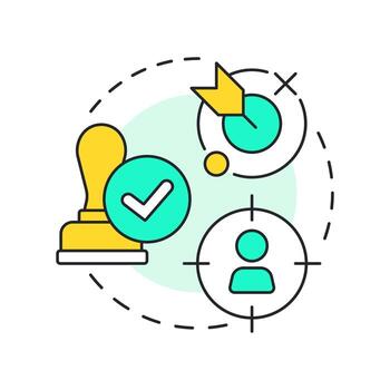 Acceptance testing multi color concept icon. Target customer, goal. User experience, assurance. Round shape line illustration. Abstract idea. Graphic design. Easy to use in infographic, presentation vector