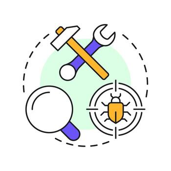 Detecting bugs multi color concept icon. Software engineering. System maintenance. Round shape line illustration. Abstract idea. Graphic design. Easy to use in infographic, presentation vector