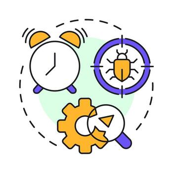 Early testing multi color concept icon. Bug analysis, tracking. Software engineering. Round shape line illustration. Abstract idea. Graphic design. Easy to use in infographic, presentation vector