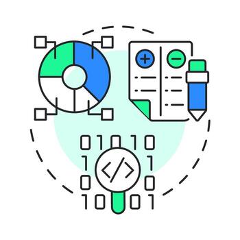 pruebas multi color concepto icono. codificación, programación. equilibrar hoja. estadístico diagrama. redondo forma línea ilustración. resumen idea. gráfico diseño. fácil a utilizar en infografía, presentación vector