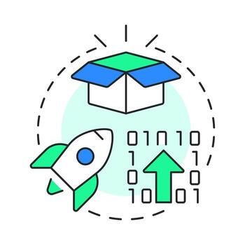 implementación multi color concepto icono. eficiencia cohete. desarrollo, innovación. redondo forma línea ilustración. resumen idea. gráfico diseño. fácil a utilizar en infografía, presentación vector