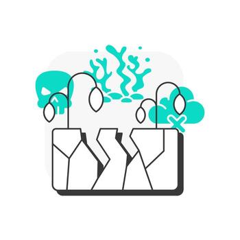 Ecosystem degradation flat outline concept icon. Problem of dangerous nature damage. Impact of water crisis increasing. Modern line illustration with green glyphs. Conceptual visual. Easy to edit vector