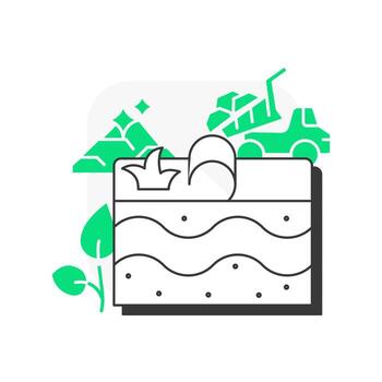 Placement of clean sediment flat outline concept icon. Adding uncontaminated soil. Phase of wetland restoration. Modern line illustration with green glyphs. Conceptual visual. Easy to edit vector