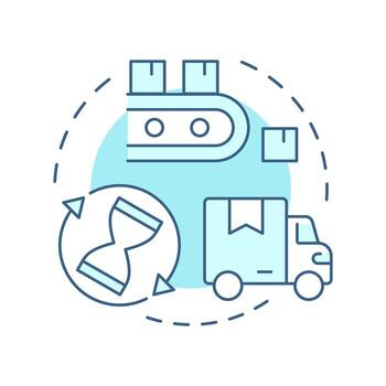 Just in time inventory soft blue concept icon. Reserving materials for actual need. Resources management method. Round shape line illustration. Abstract idea. Graphic design. Easy to use in article vector