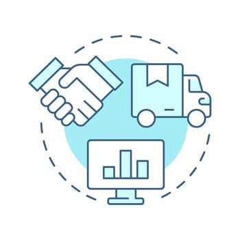 Analyze suppliers soft blue concept icon. Evaluate potential vendor. Step of inventory management process. Round shape line illustration. Abstract idea. Graphic design. Easy to use in article vector