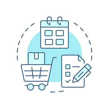 Stock procurement soft blue concept icon. Purchasing needed materials. Step of inventory management process. Round shape line illustration. Abstract idea. Graphic design. Easy to use in article vector