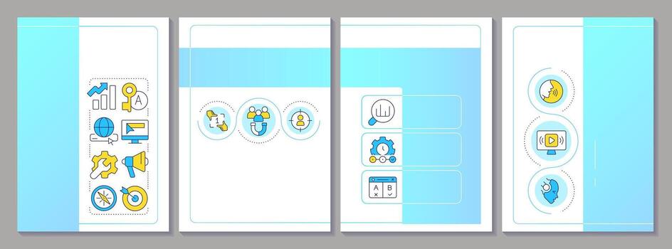 SEM technologies brochure layout. Marketing strategy, lead generation. Leaflet advertising design with color line icons. Editable 4 pages vector